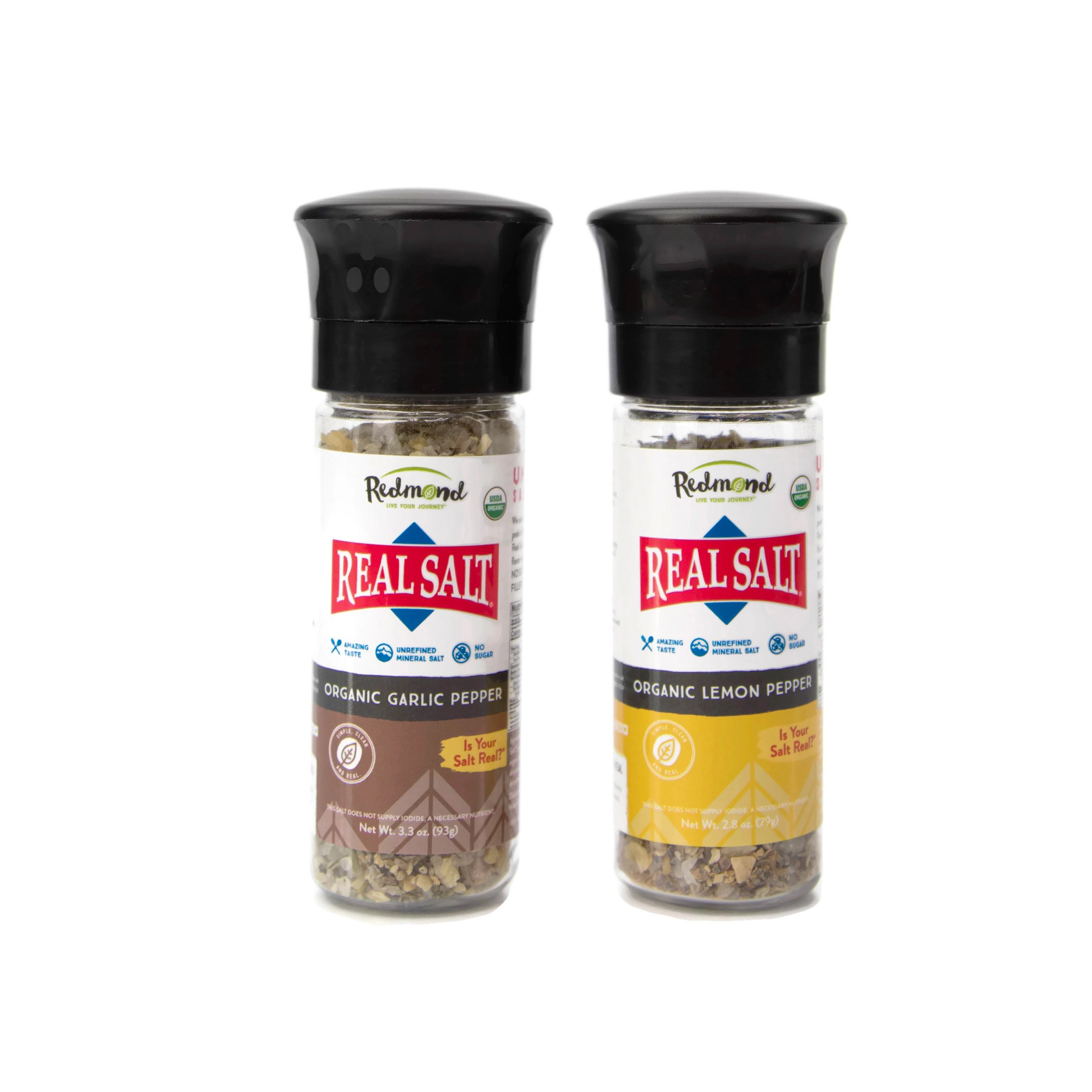 Redmond Organic Gluten-Free Coarse Salt Grinder (Lemon Pepper & Garlic Pepper)